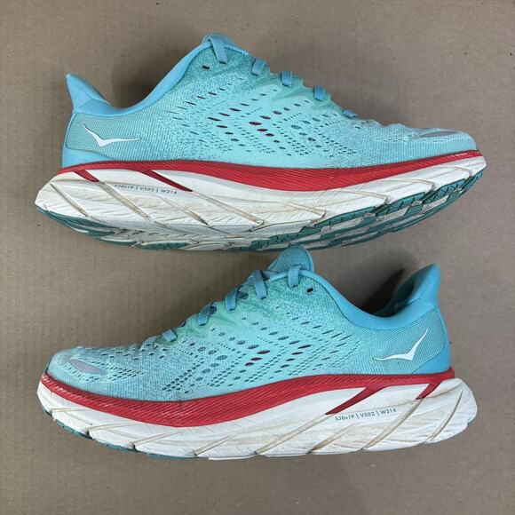 Hoka One One Clifton 8 Womens Size 9 Blue Red Walking Running Shoes Sneakers - Picture 5 of 12